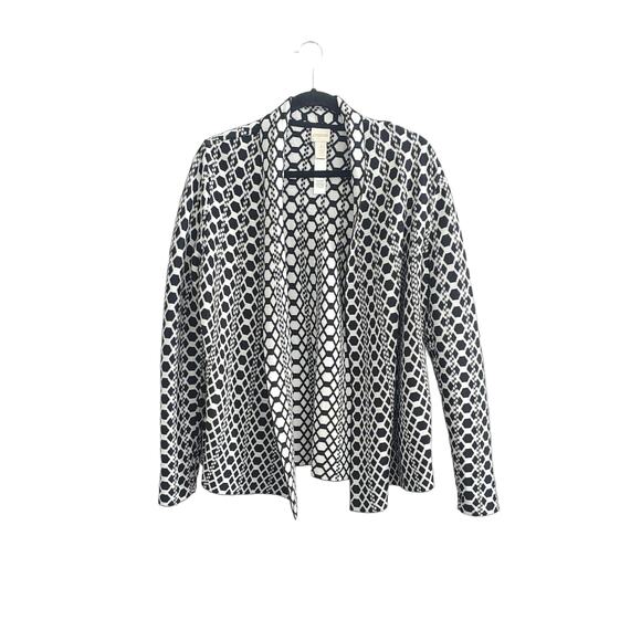 Chico's Size 1 US Med Black White Circle Geo Print Open Front Cardigan Sweater - Picture 1 of 8